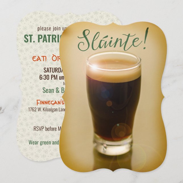 Invitation Saint Patrick's Day | Slainte | Pinceau de guinnes (Devant / Derrière)