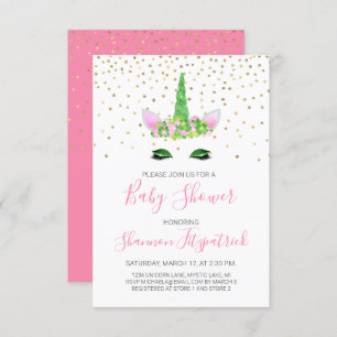 Invitation Saint Patrick's Day Unicorn Girl's Pink Baby showe