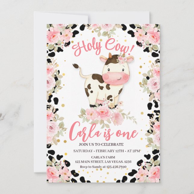 Invitation Saint-Vache Floral et Vache Imprimer Anniversaire (Devant)