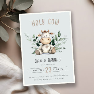 Invitation Saint Vache Foliage Pastel Dusky Blue Anniversaire