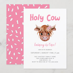 Invitation Saint-Vache Highland Cow Girl Anniversaire