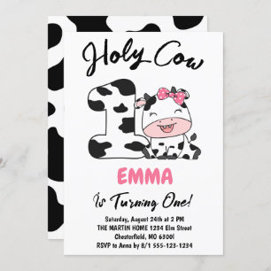 Invitation Saint Vache Je suis une fille 1er fête d'anniversa