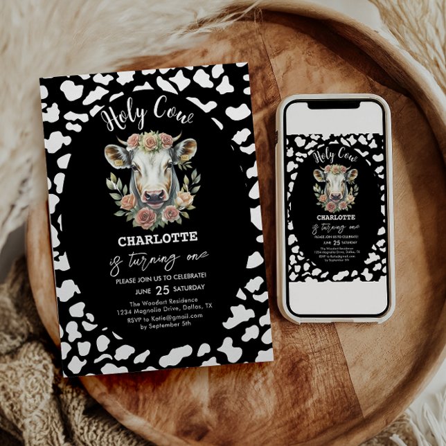 Invitation Saint Vache Je suis une vache fille 1er anniversai (Créateur téléchargé)