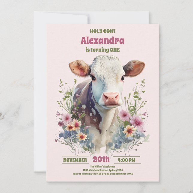 Invitation Saint Vache Je suis une vache fille 1er anniversai (Devant)