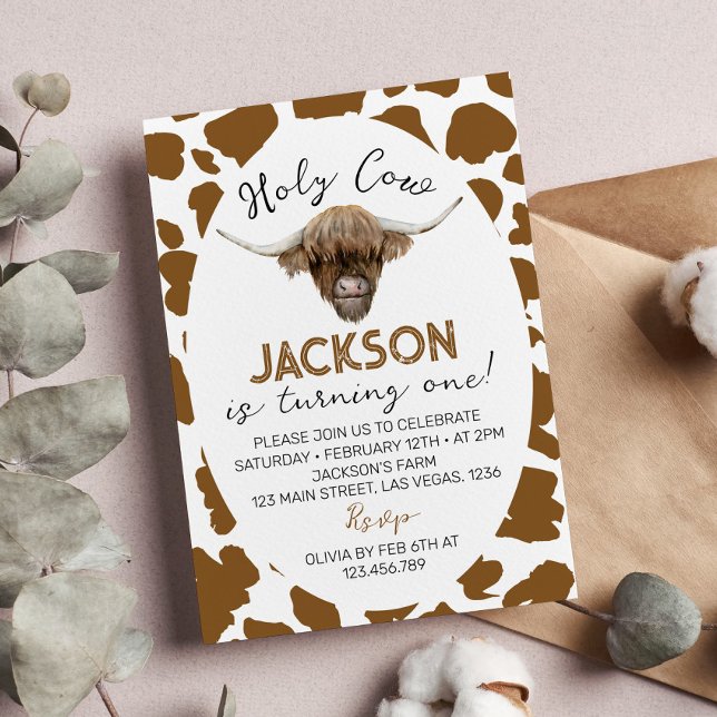 Invitation Saint Vache Je suis une vache Highland 1er anniver (Créateur téléchargé)