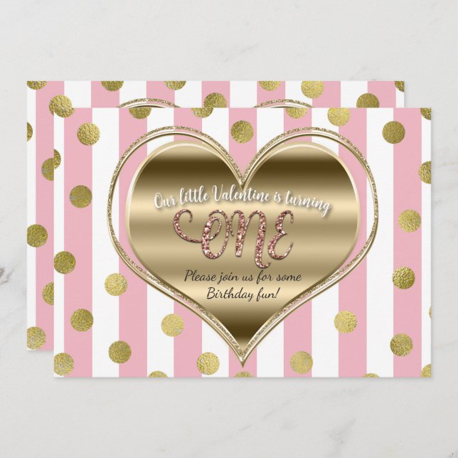 Invitation Saint Valentin 1er anniversaire ONE Gold Heart Pin (Devant / Derrière)