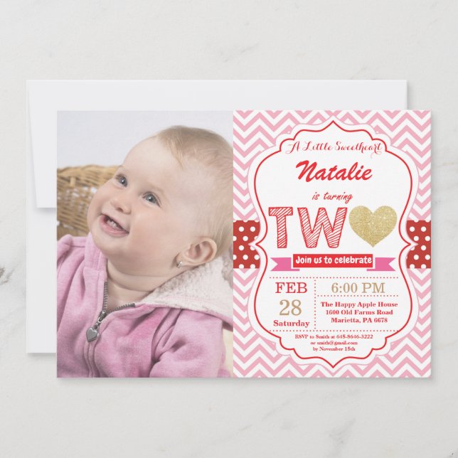 Invitation Saint-Valentin 2ème Deuxième Anniversaire Petit Ch (Devant)