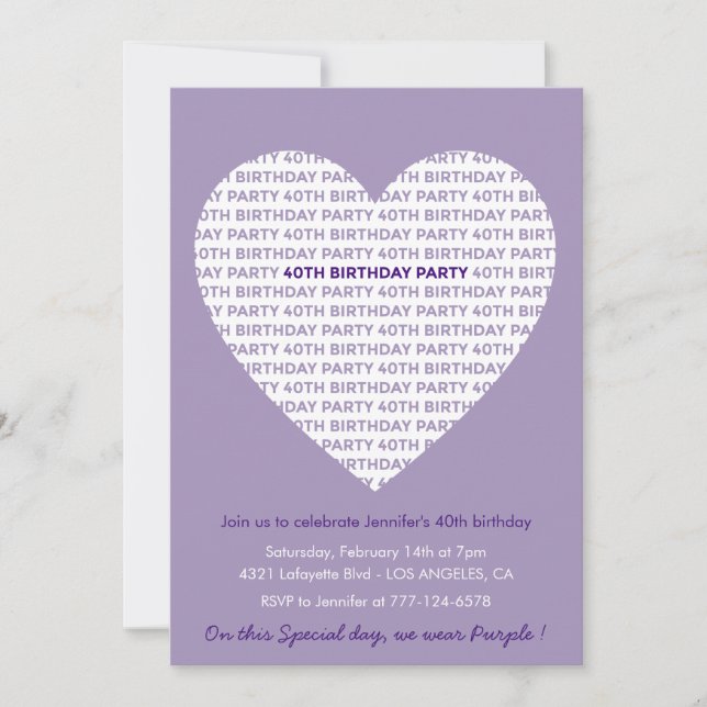 Invitation Saint-Valentin 40e anniversaire typographie Douce (Devant)
