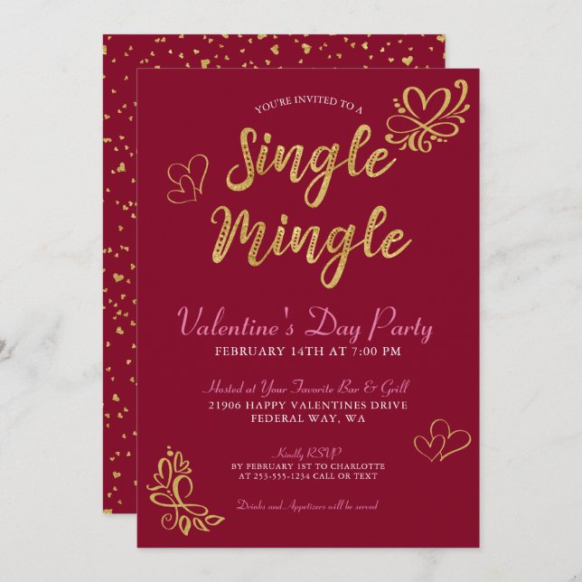 Invitation Saint-Valentin à Mingle unique (Devant / Derrière)