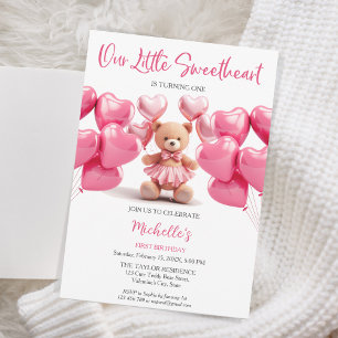 Invitation Saint-Valentin Amoureux Coeur rose Teddy Bear