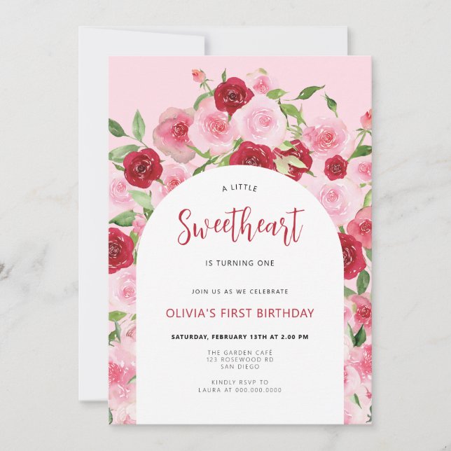 Invitation Saint-Valentin Arche rose florale Anniversaire (Devant)