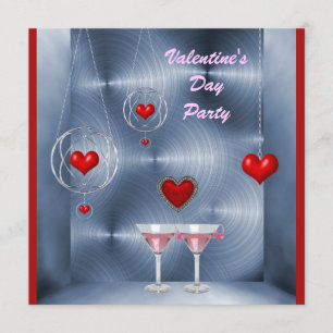 Invitation Saint-Valentin aux Coeurs rouges et Martini rose