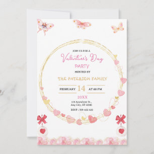 Invitation Saint Valentin avec Coeurs Rose et Or