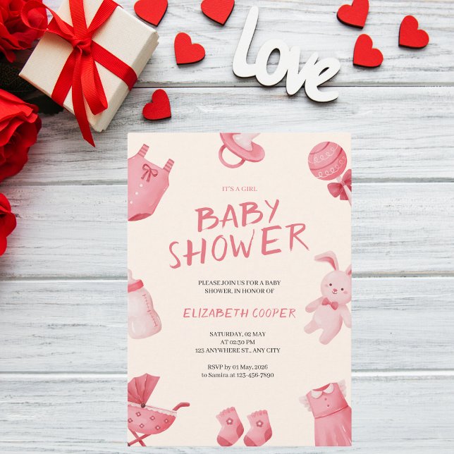 Invitation Saint Valentin Baby shower de filles (Créateur téléchargé)
