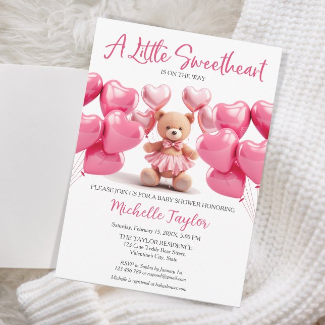Invitation Saint Valentin baby shower mignon ours amour (valentine's bear baby shower)