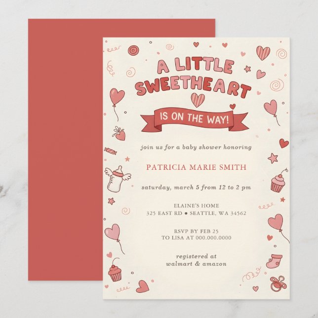 Invitation Saint-Valentin Bébé Doux Fête Prénatale (Devant / Derrière)
