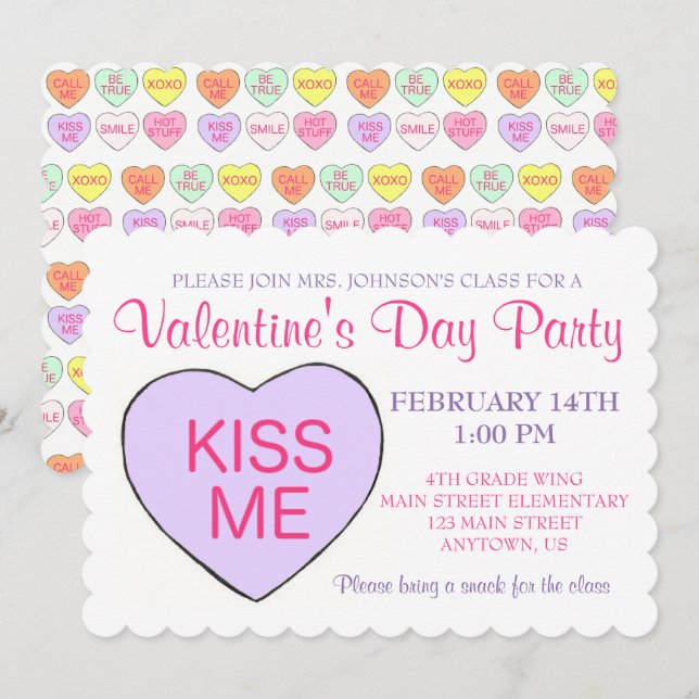 Invitation Saint Valentin Candy Conversation Coeur (Devant / Derrière)