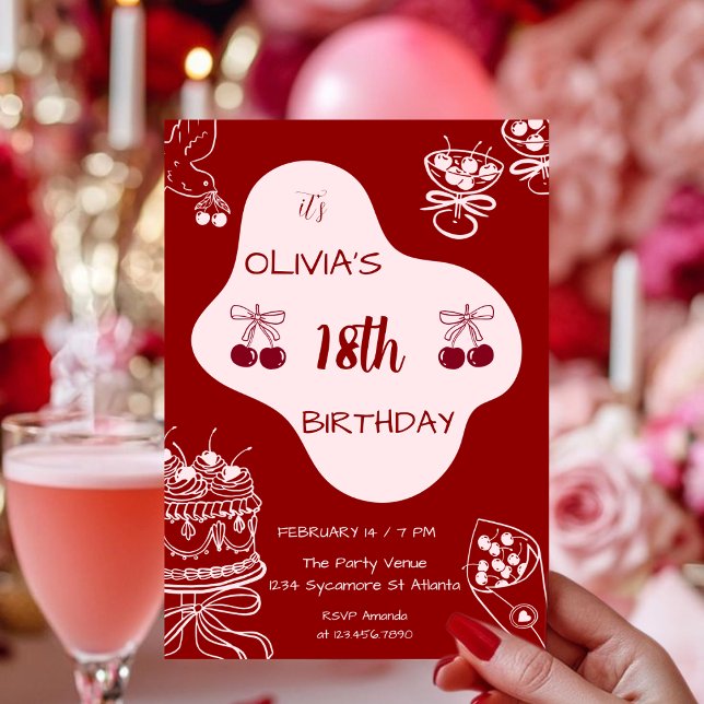 Invitation Saint-Valentin Cerise 18e Anniversaire (Créateur téléchargé)