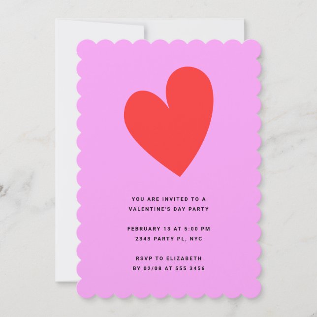 Invitation Saint Valentin Coeur : rose et rouge moderne (Devant)