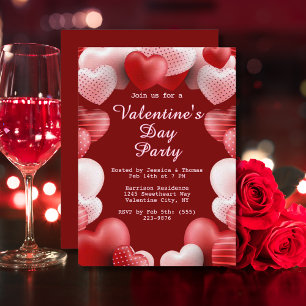 Invitation Saint Valentin Coeurs d'amour rose et rouge