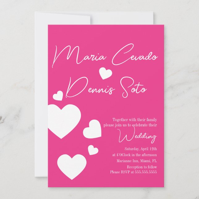 Invitation Saint-Valentin Cœurs Roses Flottants Amour Mariage (Devant)