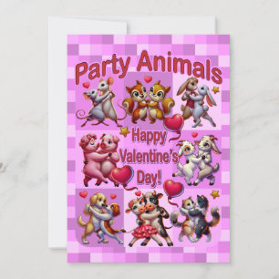 Invitation Saint Valentin Couples dansants "Animaux de fête"