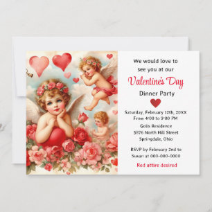 Invitation Saint-Valentin des Anges et des Cœurs Vintage Cher