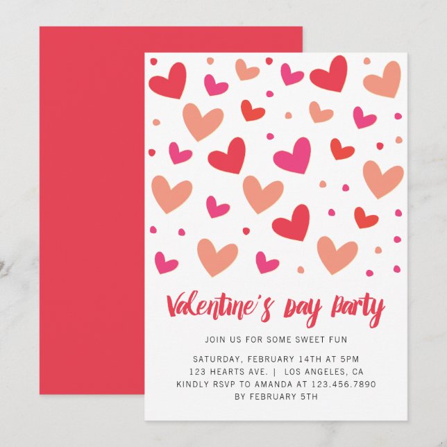 Invitation Saint-Valentin des Coeurs et Pois (Devant / Derrière)