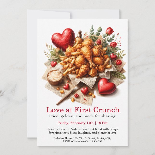 Invitation Saint-Valentin du poulet frit Love at First Crunch (Devant)