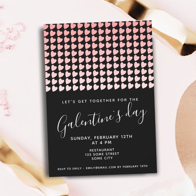 Invitation Saint-Valentin entre copines cœur noir rose (Créateur téléchargé)