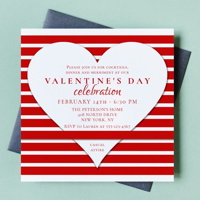 Invitation Saint-Valentin Fête Rouge Stripes Amour Coeur (Créateur téléchargé)