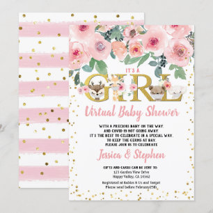 Invitation Saint Valentin Fille Baby shower virtuel pandémiqu