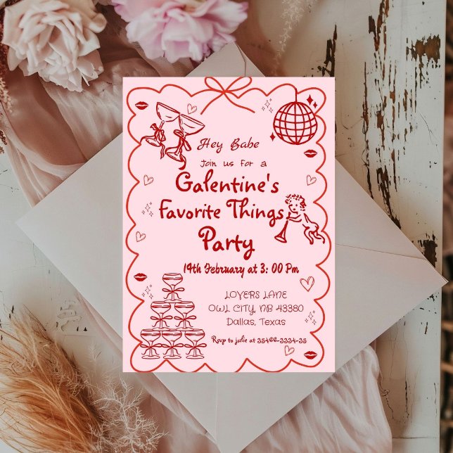 Invitation Saint-Valentin Filles roses tirées à la main Valen (Créateur téléchargé)