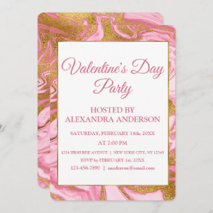Invitation Saint-Valentin, Gold Foil & Hot Pink Marble