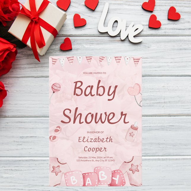 Invitation Saint Valentin Pink Baby Girl Douche (Créateur téléchargé)