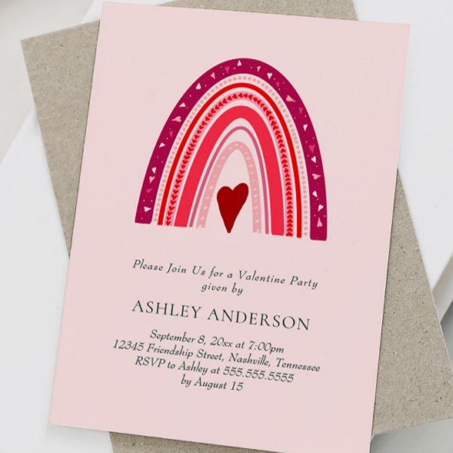 Invitation Saint Valentin Pink Boho Rainbow (Créateur téléchargé)