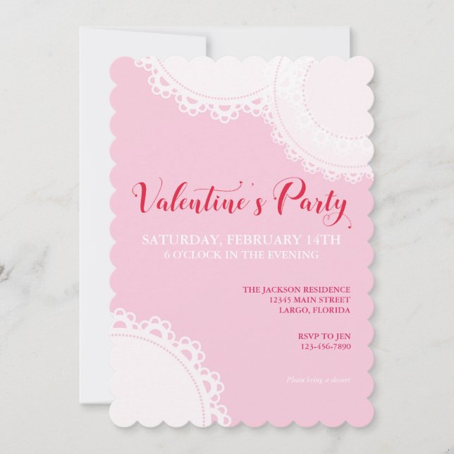 Invitation Saint Valentin Pink Doilies Party (Devant)