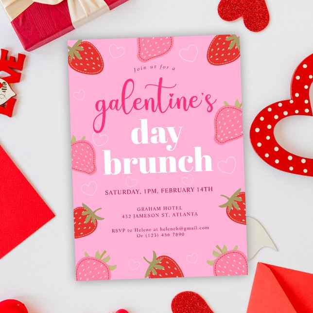 Invitation Saint Valentin Pink Girly Galentine's Day Brunch (Valentine's Pink Girly Galentine's Day Brunch Invitation)