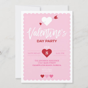 Invitation Saint Valentin Pink Scalloped Edge Party