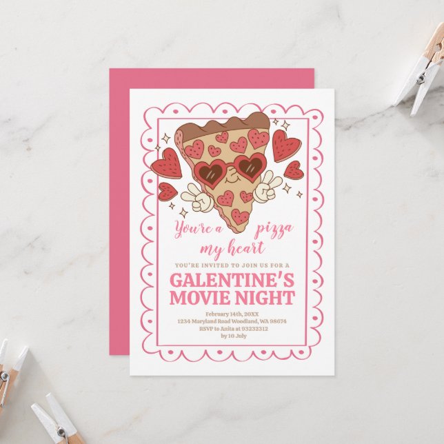 Invitation Saint Valentin Pizza Party (Devant/Arrière en situation)