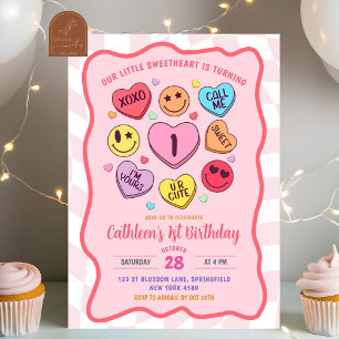 Invitation Saint-Valentin rétro Cœur de bonbon rose Fille