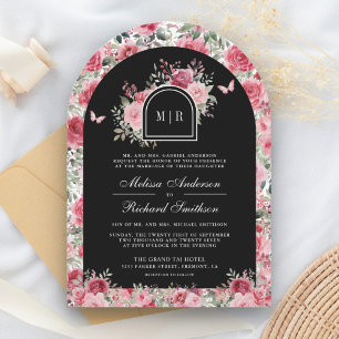 Invitation Saint-Valentin Roses Roses Papillon Mariage Noir