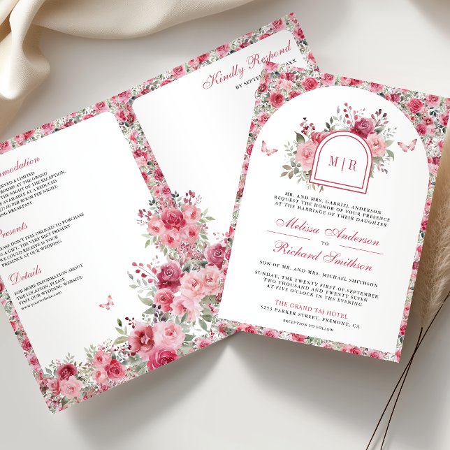 Invitation Saint-Valentin Roses Roses rouges Papillon Mariage (Créateur téléchargé)