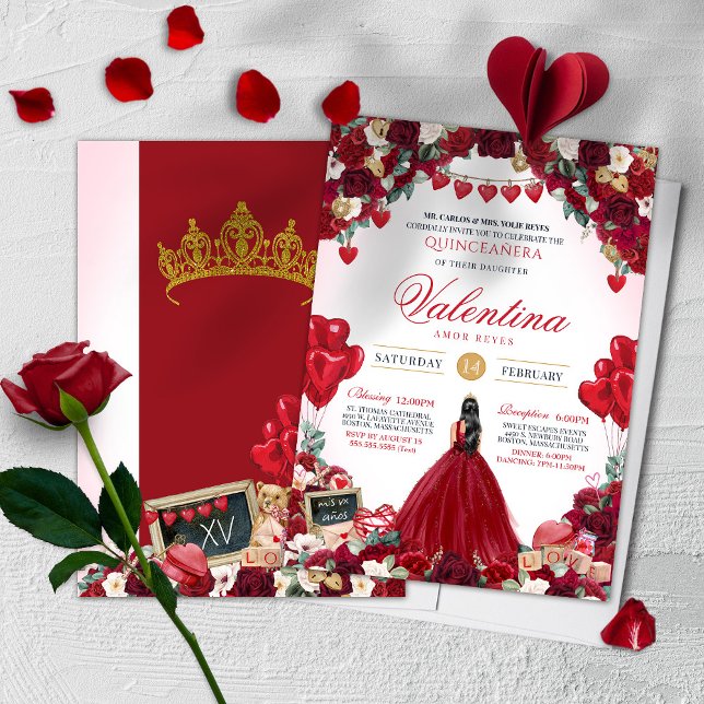 Invitation Saint Valentin Roses rouges Douce 15 Quinceanera (Créateur téléchargé)