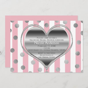 Invitation Saint-Valentin Silver Heart Rose & White Stripes