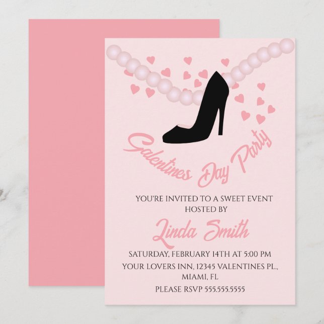 Invitation Saint-Valentin Talons Coeurs Noirs Pink (Devant / Derrière)