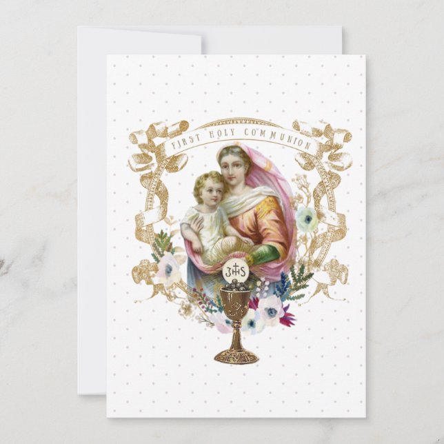Invitation Sainte Communion catholique traditionnelle Vierge  (Devant)