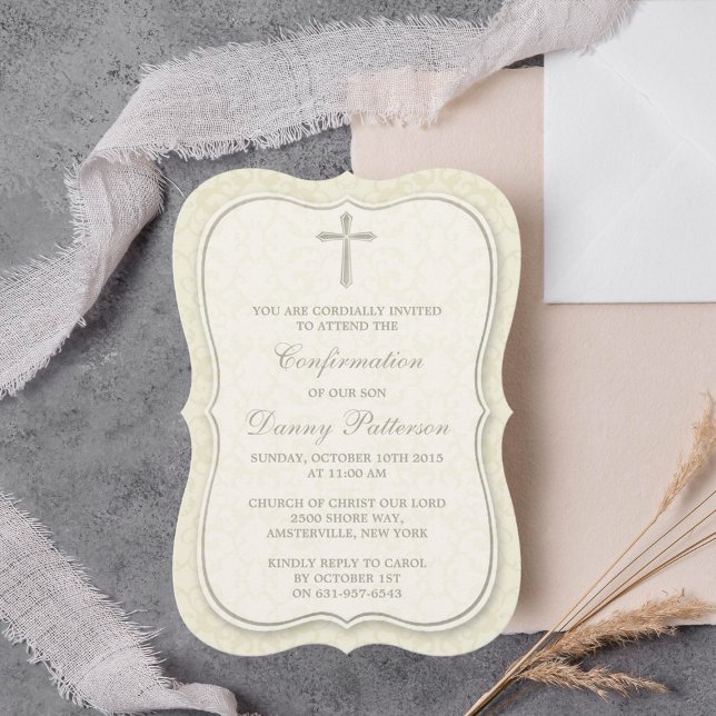 Invitation Sainte Communion Ou Confirmation Croisée Élégante (Créateur téléchargé)