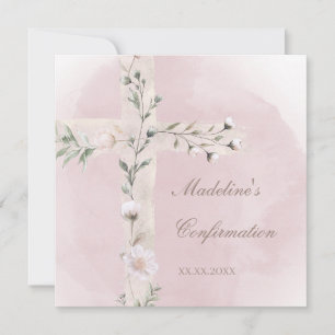 Invitation Sainte Croix sur aquarelle rose poussiéreuse Confi