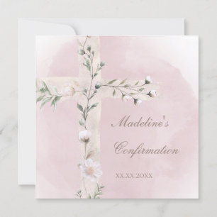 Invitation Sainte Croix sur aquarelle rose poussiéreuse Confi